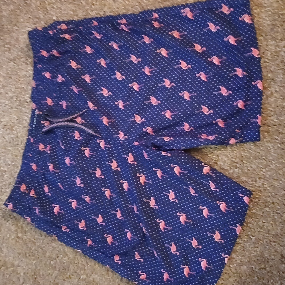 Navy Flamingo Print Swim Trunks - Picture 2 of 12